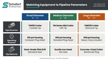 Pipeline equipment selection criteria matrix matching pipe diameter pressure and material to components