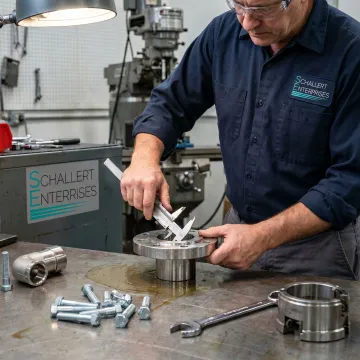 Machinist inspecting custom pipe flange