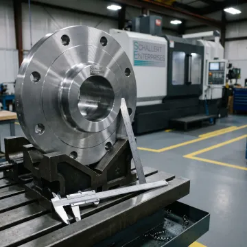 Machinist fabricating a large steel pipeline flange
