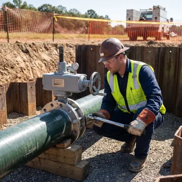 Technician preparing line stop equipment