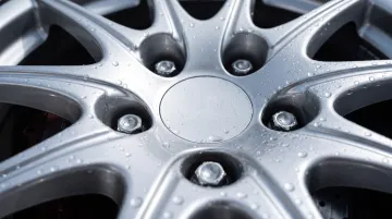Close-up of ceramic-coated alloy wheel with glossy hydrophobic finish
