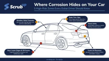 Car water and corrosion hotspots diagram showing vulnerable panel areas