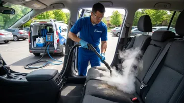ScrubUp mobile steam cleaning service treating car interior fabric and seats