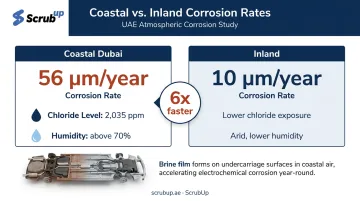 Dubai coastal versus inland steel corrosion rate comparison data infographic