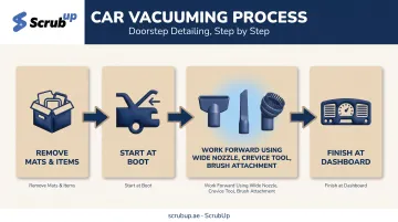 Step-by-step car vacuuming sequence from boot to front attachments