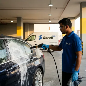 BMW being detailed by a mobile technician in Dubai