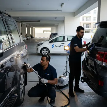 Car detailing process in Dubai parking area