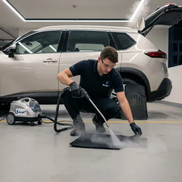 Mobile steam cleaning car floor mats