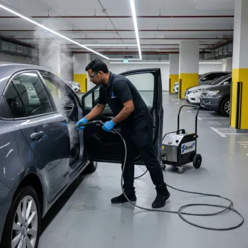Mobile steam car cleaning in JBR parking