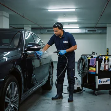 Mobile technician polishing a car exterior