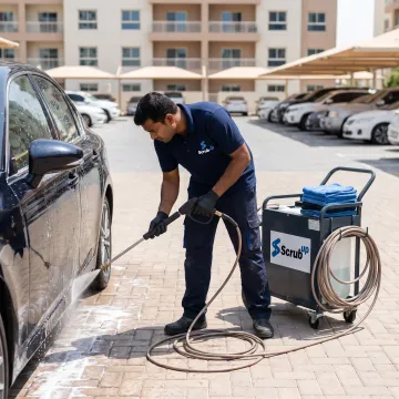 Technician polishing a car exterior