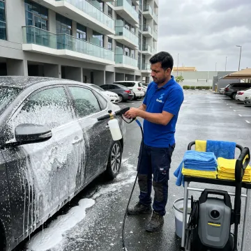 Mobile car wash service cleaning a vehicle