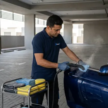Mobile technician detailing a car