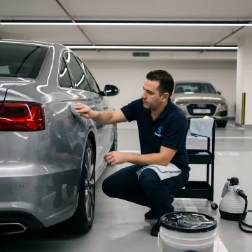 Technician detailing a car exterior