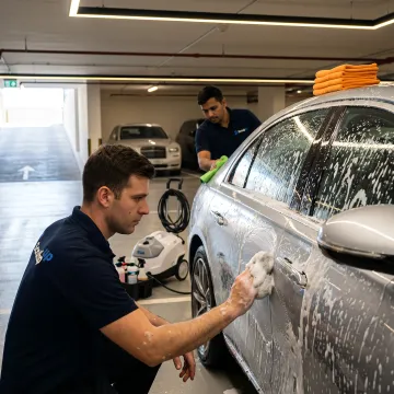 Mobile auto detailing service on a car