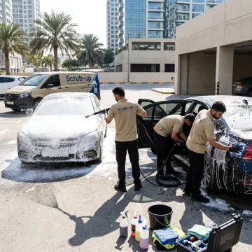 Mobile car wash in Dubai parking area