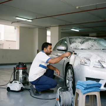 ScrubUp technician cleaning a parked car