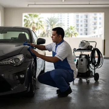 Mobile technician polishing a sport vehicle