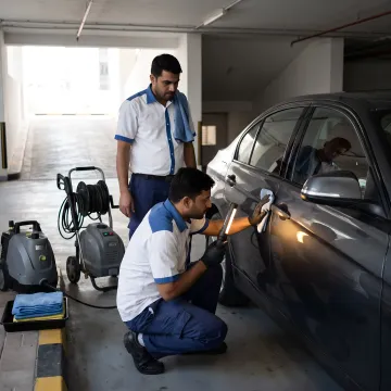Car detailing process in Dubai parking area