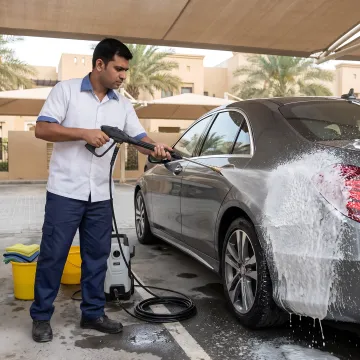 Mobile car detailing technician polishing vehicle