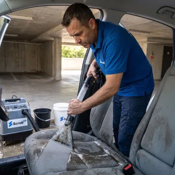 Deep extraction cleaning on a car seat