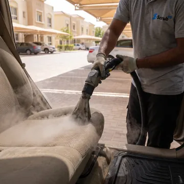 Steam cleaning car upholstery