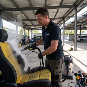 Mobile technician detailing a car interior