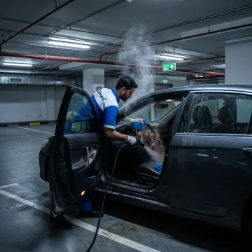 Mobile technician cleaning a car interior
