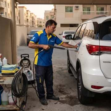 Mobile technician detailing a car in Dubai
