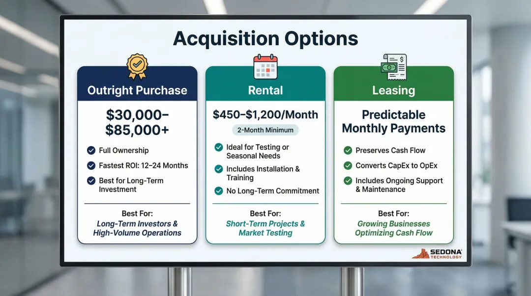 Three cleaning robot acquisition models purchase rental and leasing side-by-side comparison