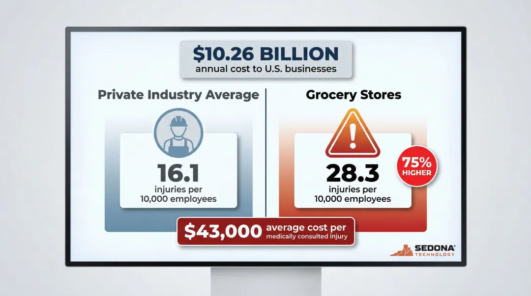 Grocery store slip-and-fall injury statistics versus private industry average comparison
