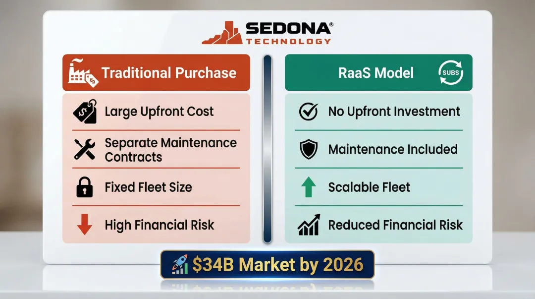 Robotics as a Service RaaS model benefits and cost structure comparison infographic