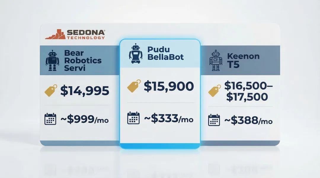 Robot waiter pricing comparison Bear Pudu Keenon purchase versus monthly lease options