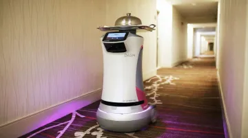 Commercial service robot delivering items autonomously in hotel or restaurant environment