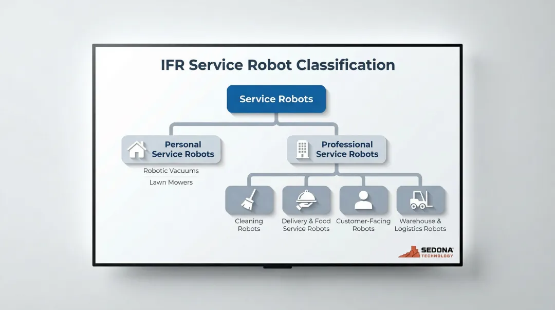 Service robot classification hierarchy personal and professional types infographic