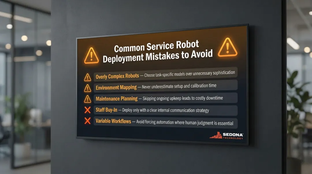 Five common service robot deployment mistakes to avoid checklist infographic