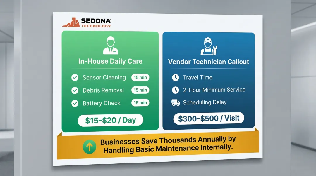 In-house daily robot maintenance versus vendor technician callout cost comparison