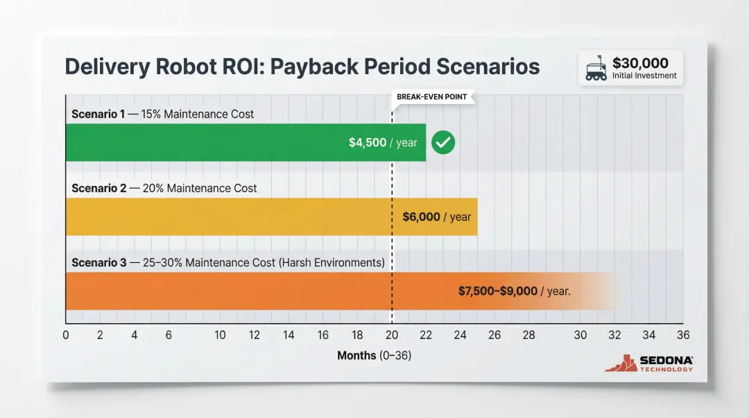 Robot ROI payback period calculation showing maintenance cost impact on timeline