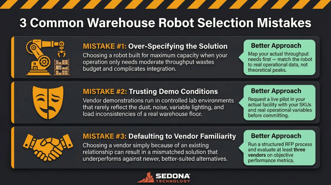 Three common warehouse robot selection mistakes to avoid infographic