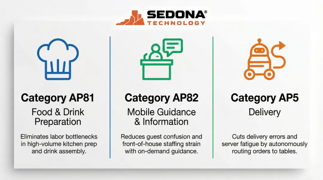 Three IFR robot categories for food service industry classification infographic