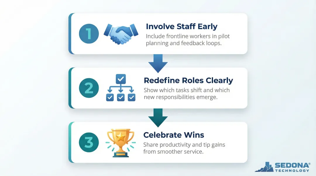 Three-principle staff transition framework for restaurant robot adoption process