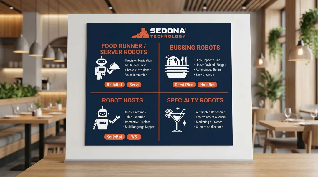 Four types of restaurant robots categorized by function and common examples