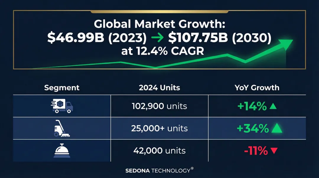 Service robotics market growth and segment sales data comparison 2024 infographic