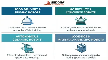 Four key service robot categories for businesses visual overview infographic