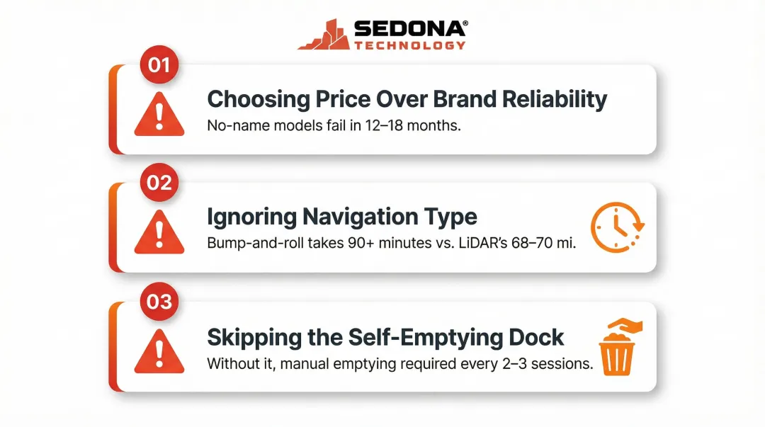 Three common budget robot vacuum buying mistakes to avoid infographic