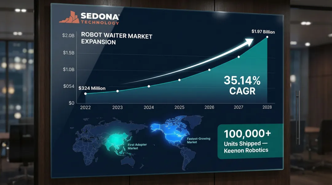 Global robot waiter market growth projection from 2022 to 2028 infographic