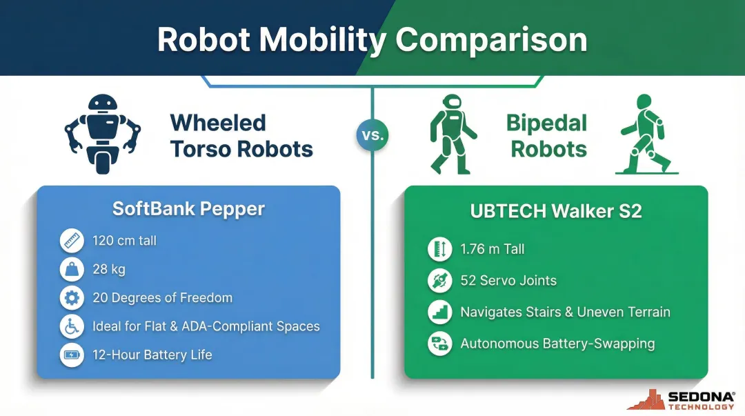 Humanoid service robot platform comparison wheeled versus bipedal form factors
