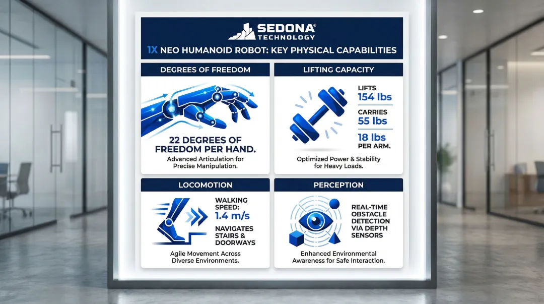 1X NEO humanoid robot physical capabilities and mobility specifications breakdown