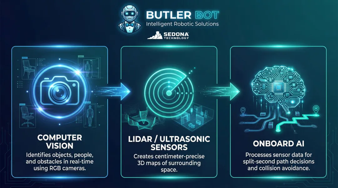 Three-part butler bot core technology stack computer vision LiDAR and AI navigation