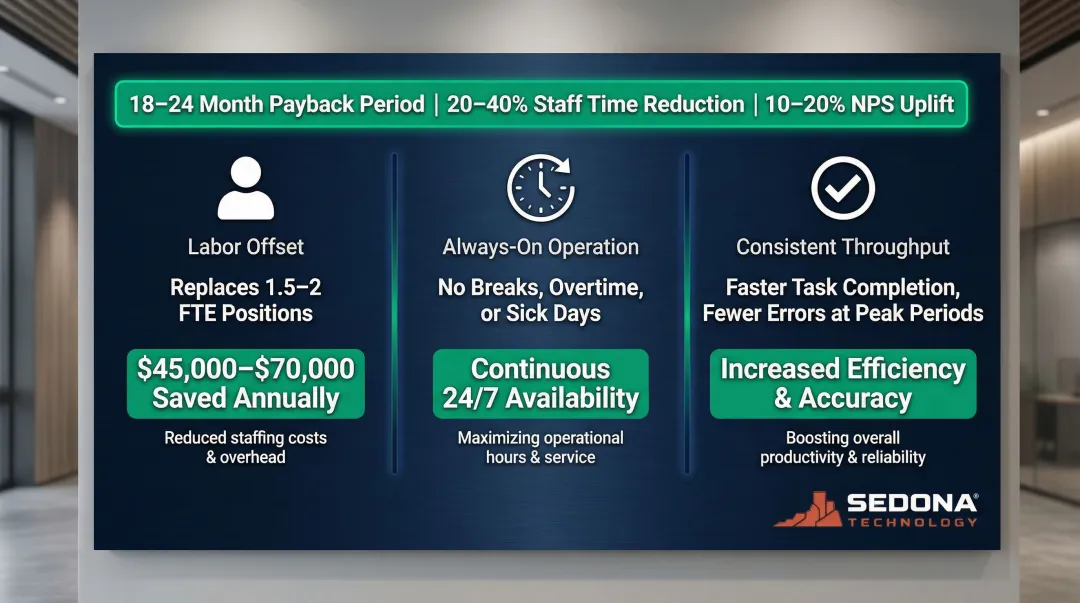 Butler bot commercial ROI drivers labor savings payback period and operational benefits breakdown